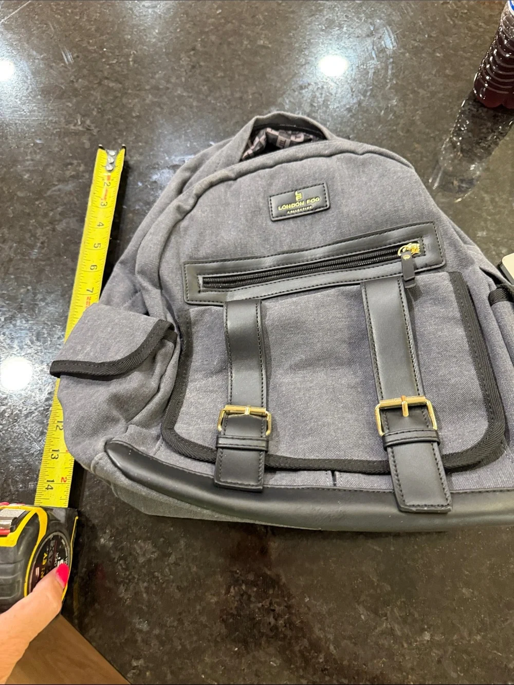 London Fog Gray Canvas Backpack with Gold Hardware